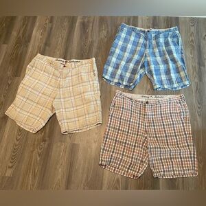 Tommy Bahama Lot of 3 Plaid Linen Cotton Shorts Men’s size 38 Flat Front